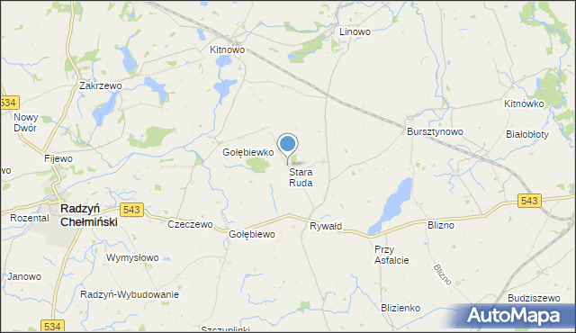 mapa Stara Ruda, Stara Ruda gmina Radzyń Chełmiński na mapie Targeo